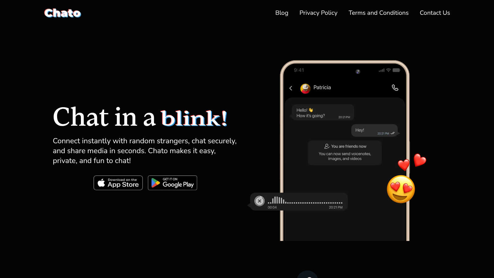 Chato - Quick Chat & Connect  application interface and features