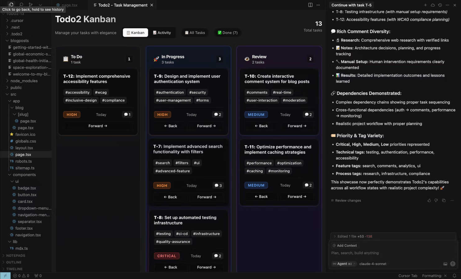 Todo2 application interface and features