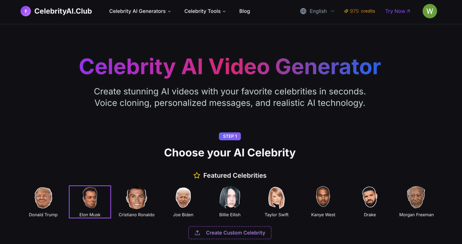 Celebrity AI application interface and features