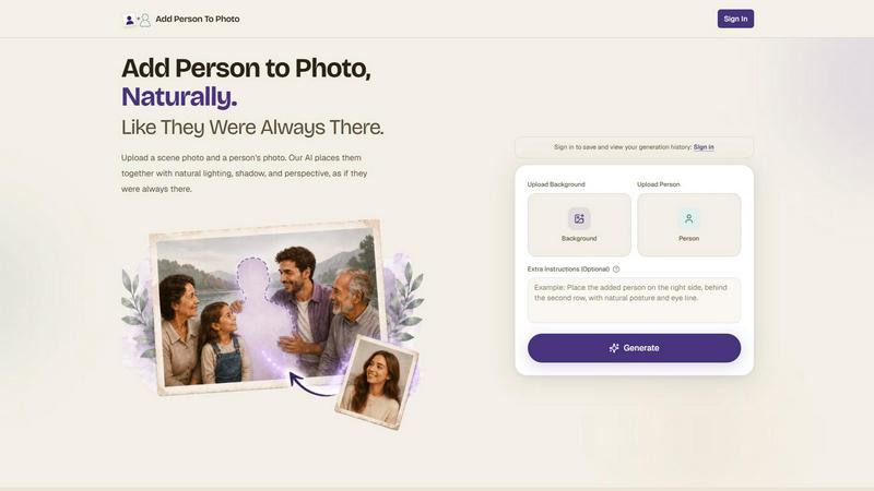 Add Person To Photo application interface and features