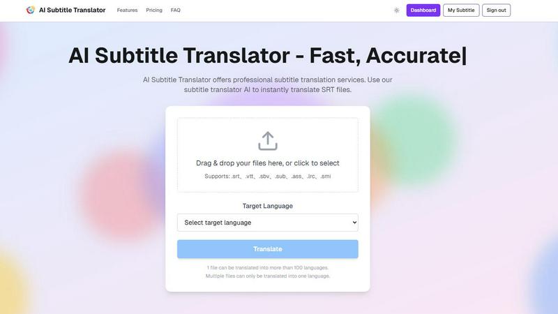AI Subtitle Translator application interface and features