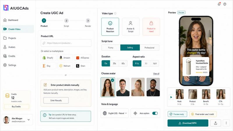 Ai UGC Ads Generator application interface and features