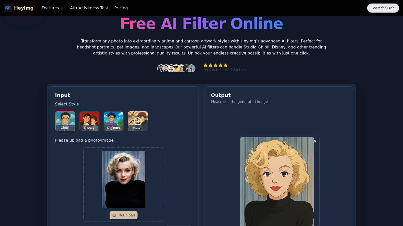 HeyImg application interface and features