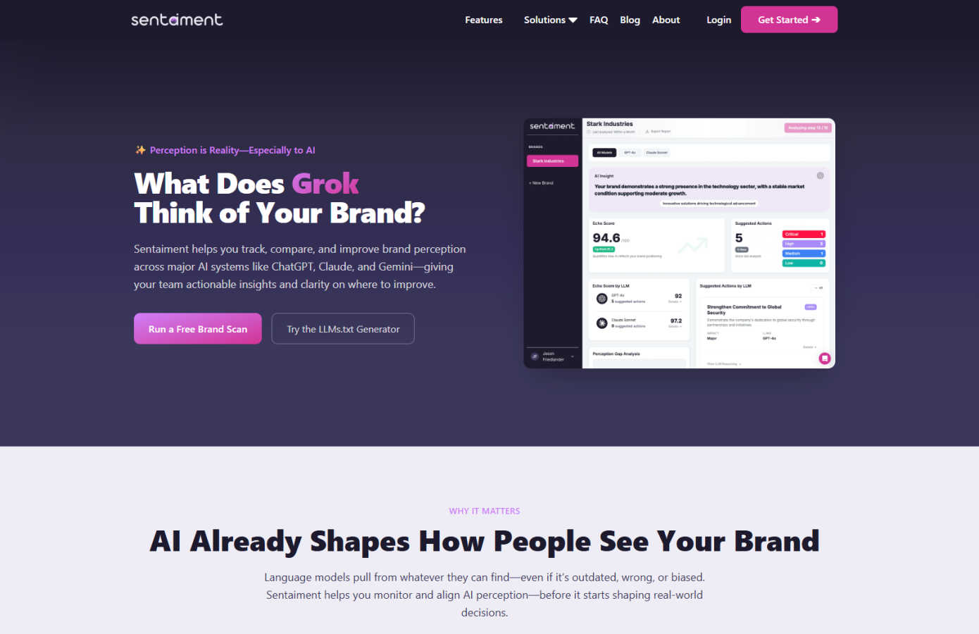 Sentaiment application interface and features