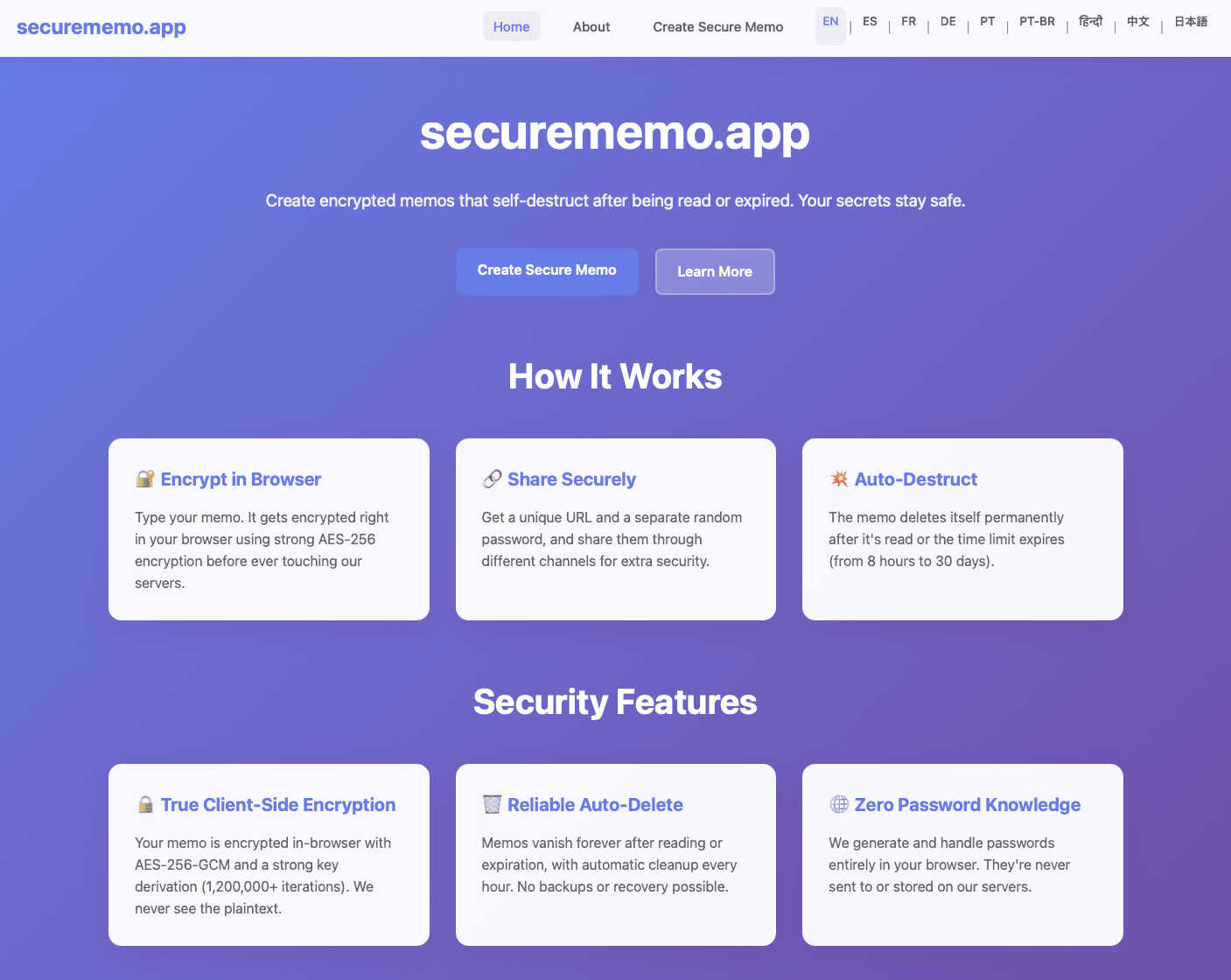securememo.app application interface and features
