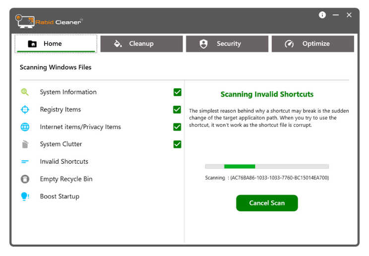 Rabid Cleaner application interface and features