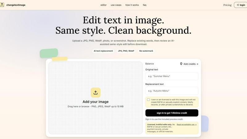 Change Text Image application interface and features