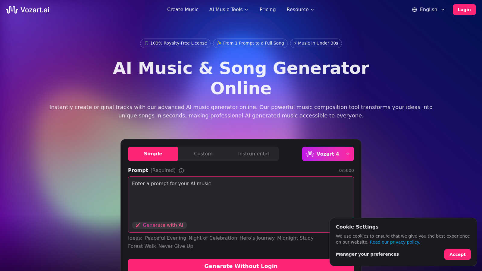 Vozart AI application interface and features