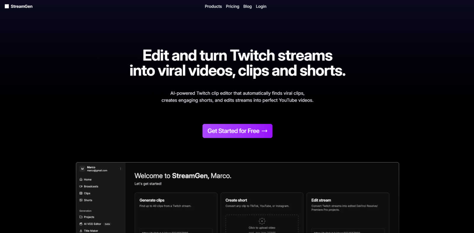 StreamGen  application interface and features