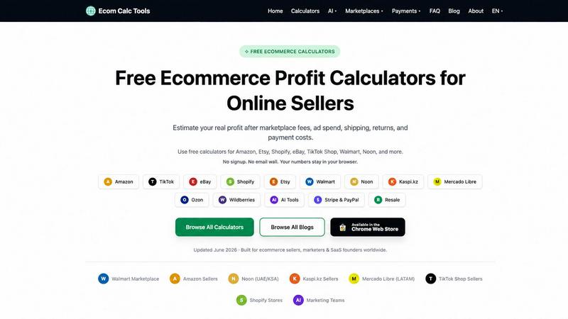 Ecom Calc Tools application interface and features