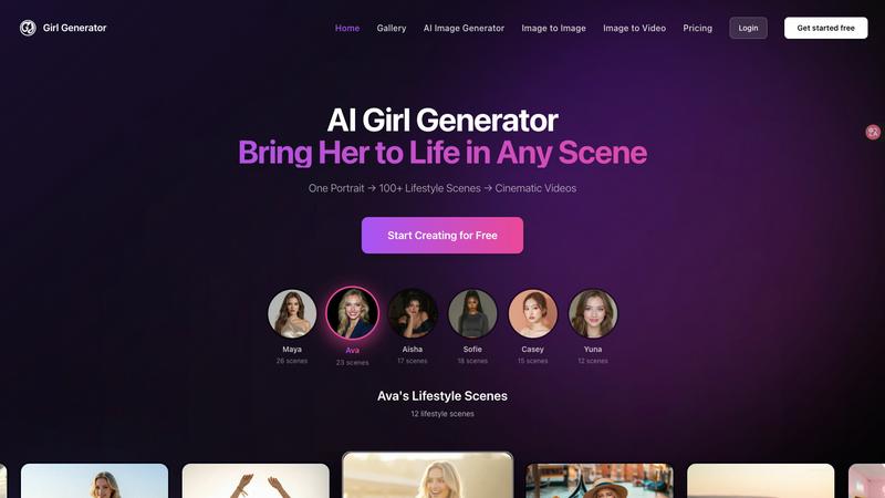 Girl Generator application interface and features