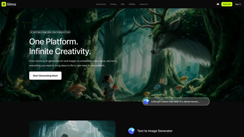 Glima - AI Image & Video Generator application interface and features