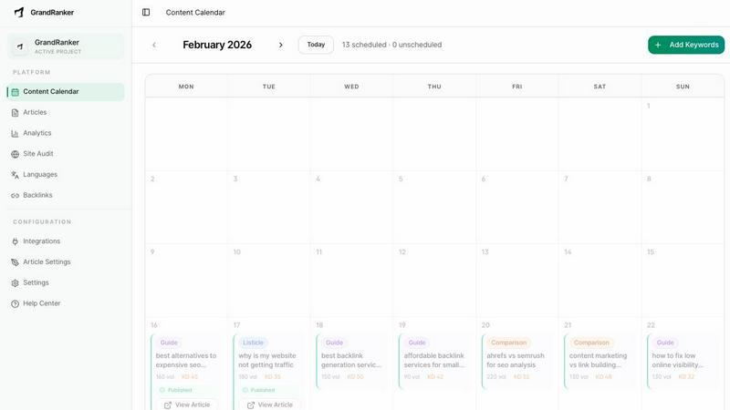 Grandranker application interface and features
