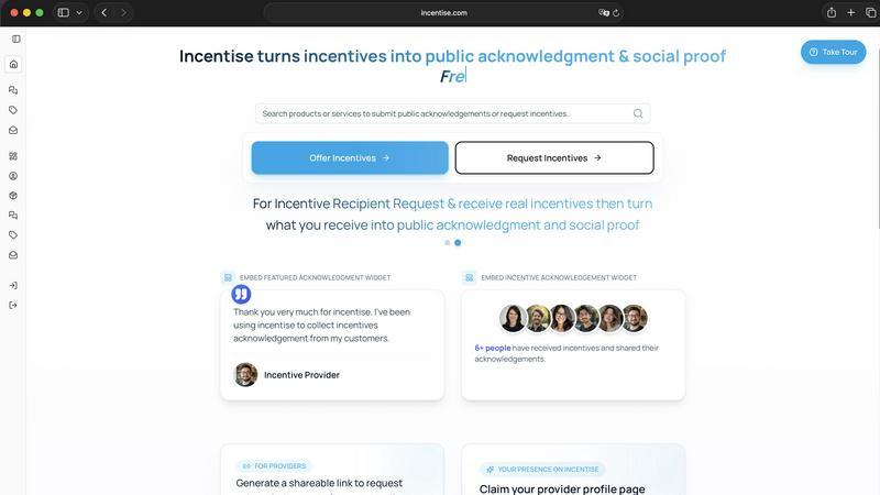 Incentise application interface and features