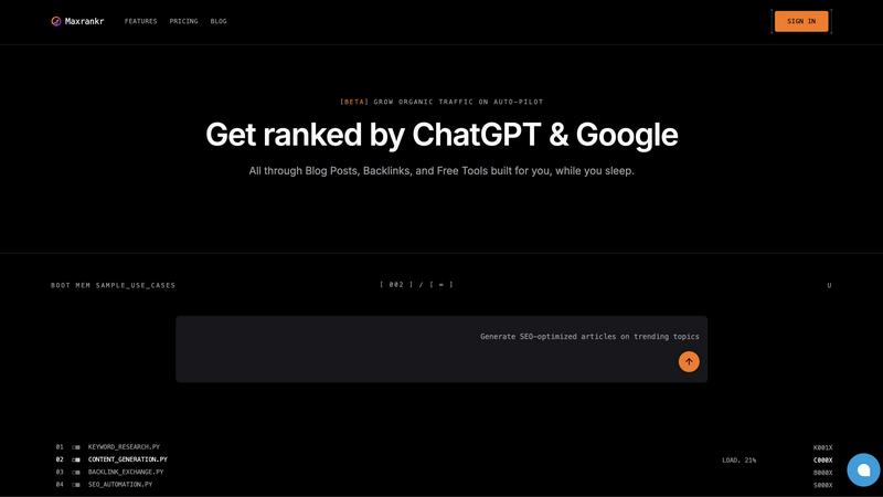Maxrankr application interface and features