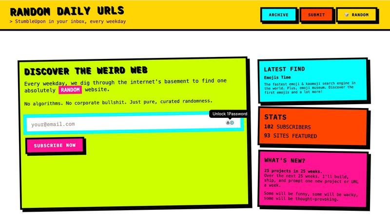 Random Daily Urls application interface and features