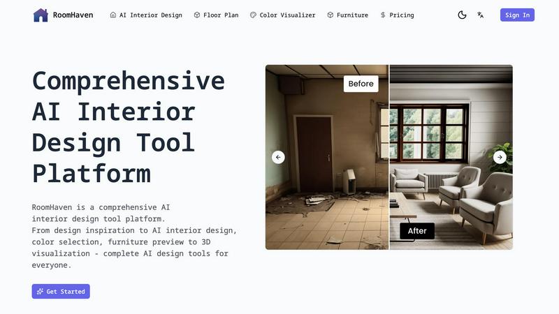 RoomHaven application interface and features