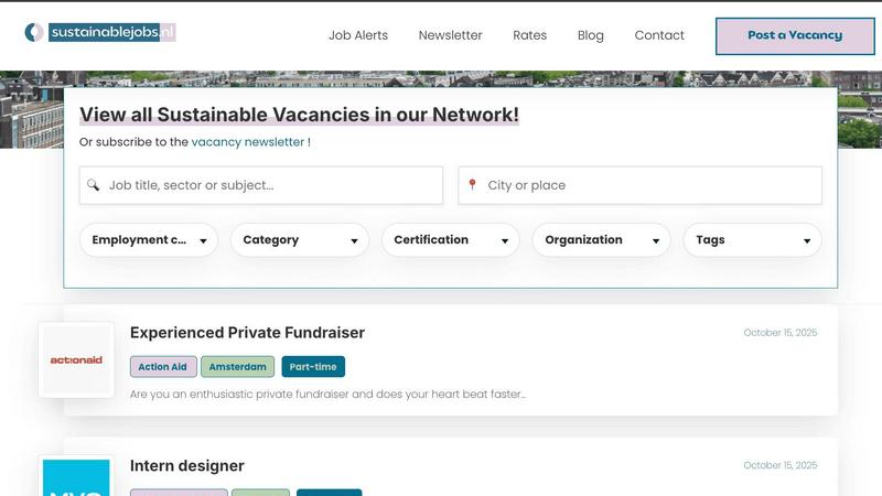 Sustainablejobs application interface and features