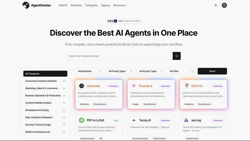 AgentHunter application interface and features