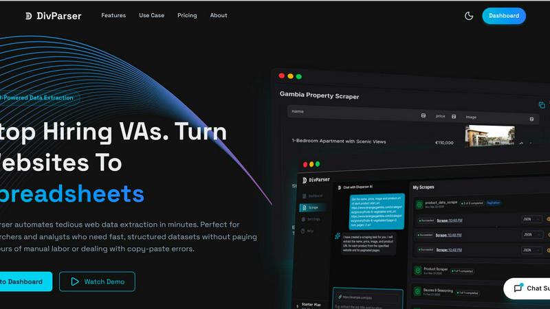 Divparser application interface and features