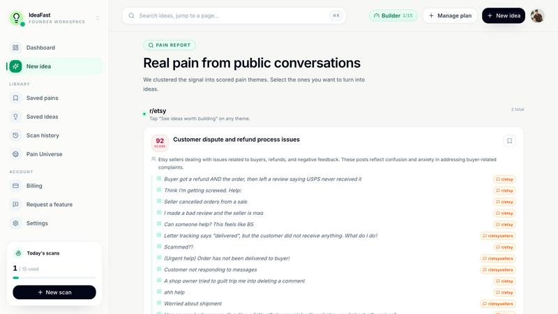 ideaFast application interface and features