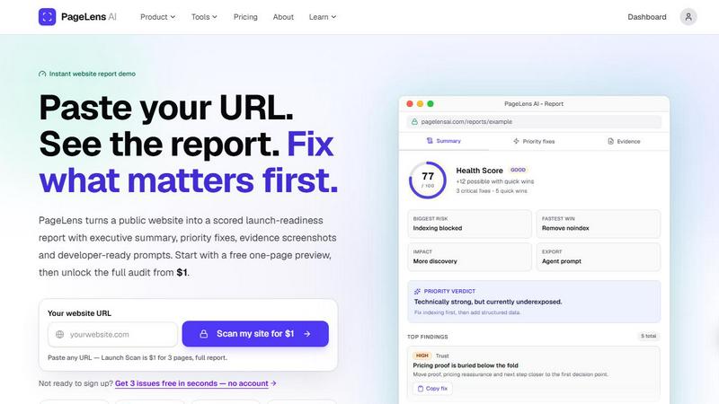 PageLens AI application interface and features