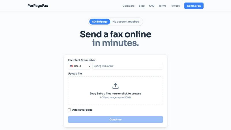 PerPageFax application interface and features
