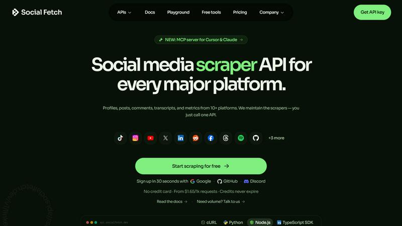 Social Fetch API application interface and features
