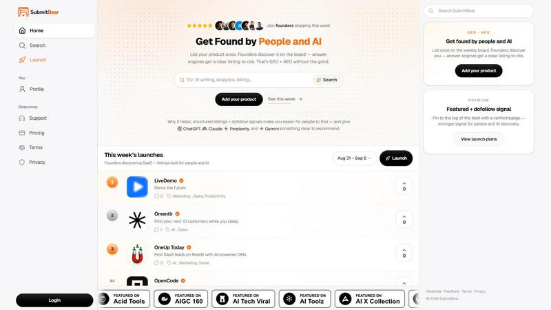 SubmitBear application interface and features