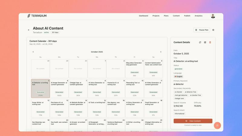 Terradium application interface and features
