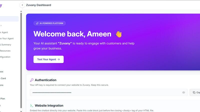 Zuvany application interface and features